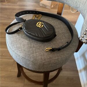 Gucci Black Leather Crossbody with Gold Accents